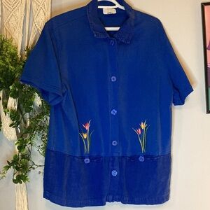 Button up top with tulip embroidery